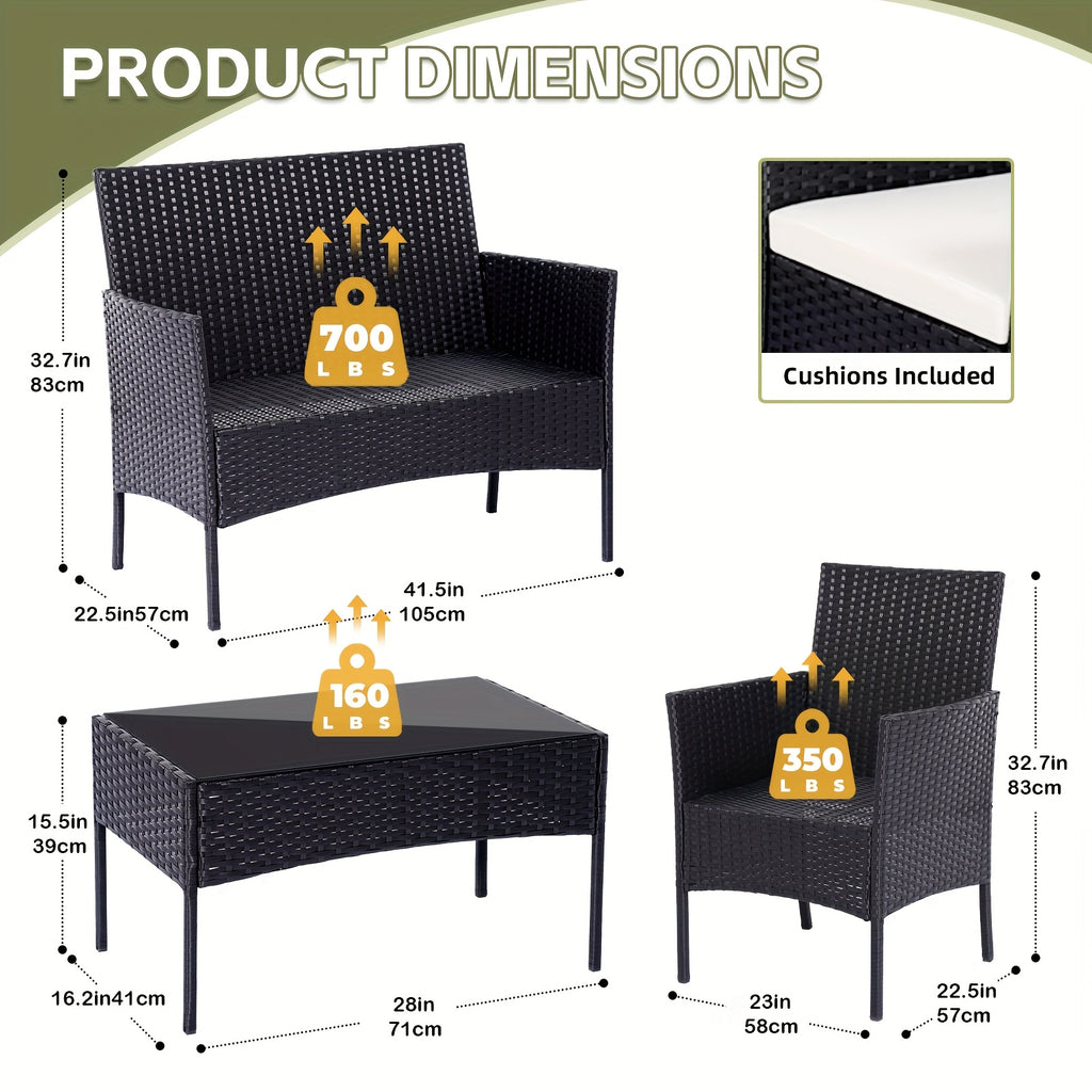 The HARAISEDK Handmade Outdoor Wicker Patio Sofa Set, Combined with A Tempered Glass Coffee Table, Is An All - Weather PE Rattan Furniture Piece That Is Applicable to Courtyards, Patios, Balconies, Backyards, Decks, Bars And Cafes.