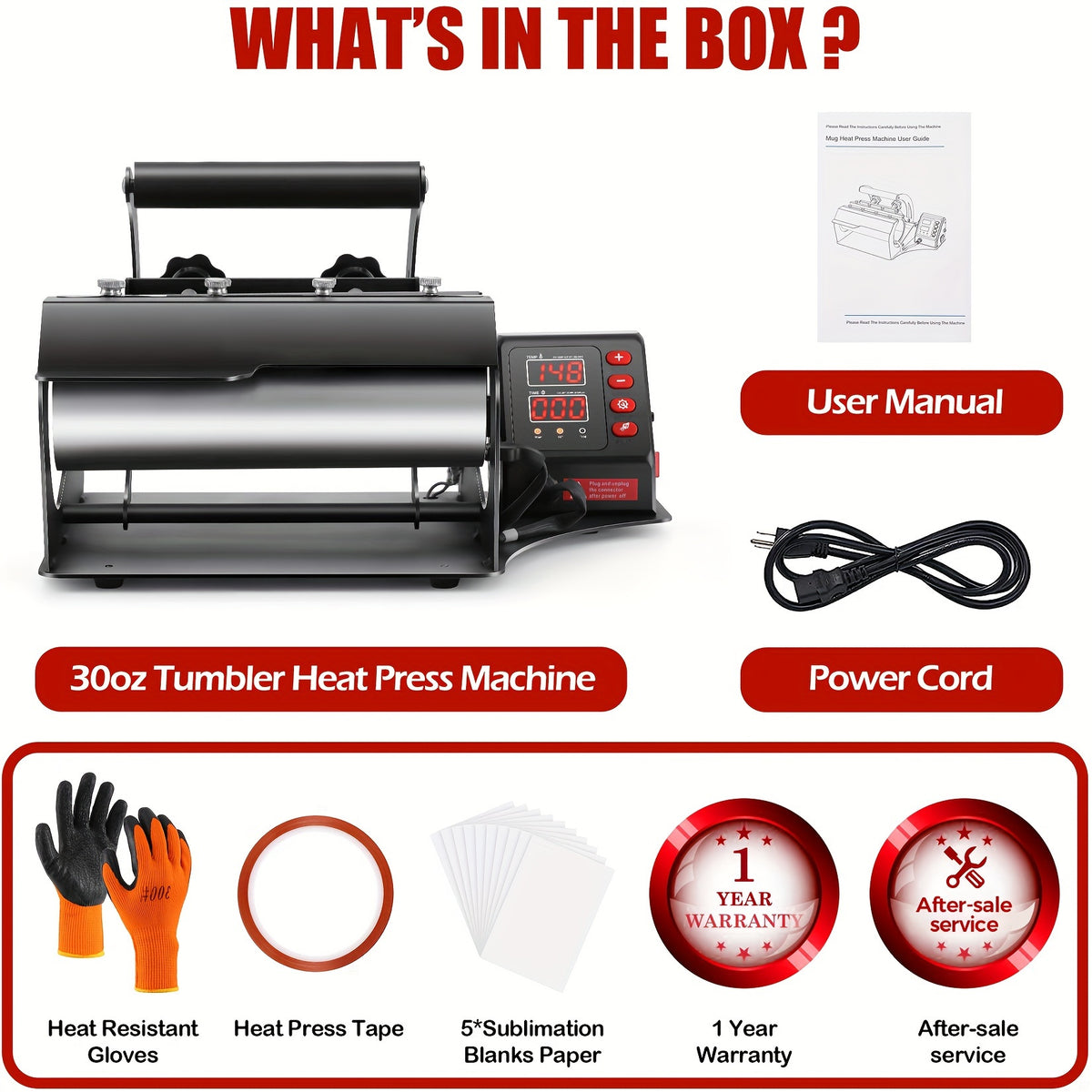 Tumbler Heat Press Machine, Mug Cup Press Heat Up Fast & Even for 12oz-30oz Sublimation Blank Skinny Tumbler with Heat Tape Gloves & Adjustable Sleeves Transfer Sublimation for Easy  Cylindrical