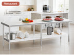 30×48–30×108 Inch Stainless Steel Commercial Work Table with Rounded Corners Adjustable Shelf And Feet for Kitchen Garage Gardening