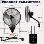 [Wall Mount Fan] 2pcs Wall Mount Fan - 20 Inch Oscillating, 3-Speed High Velocity, Max. 7000 CFM, Industrial Wall Fan for Indoor, Commercial, Residential, Warehouse, Greenhouse, Workshop, Basement, Garage, Black