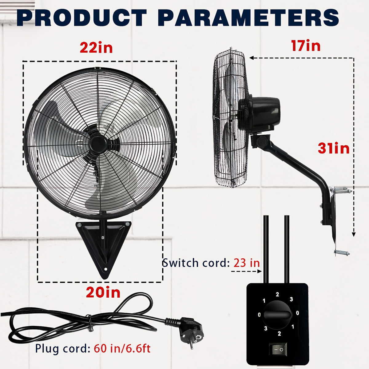 [Wall Mount Fan] 2pcs Wall Mount Fan - 20 Inch Oscillating, 3-Speed High Velocity, Max. 7000 CFM, Industrial Wall Fan for Indoor, Commercial, Residential, Warehouse, Greenhouse, Workshop, Basement, Garage, Black