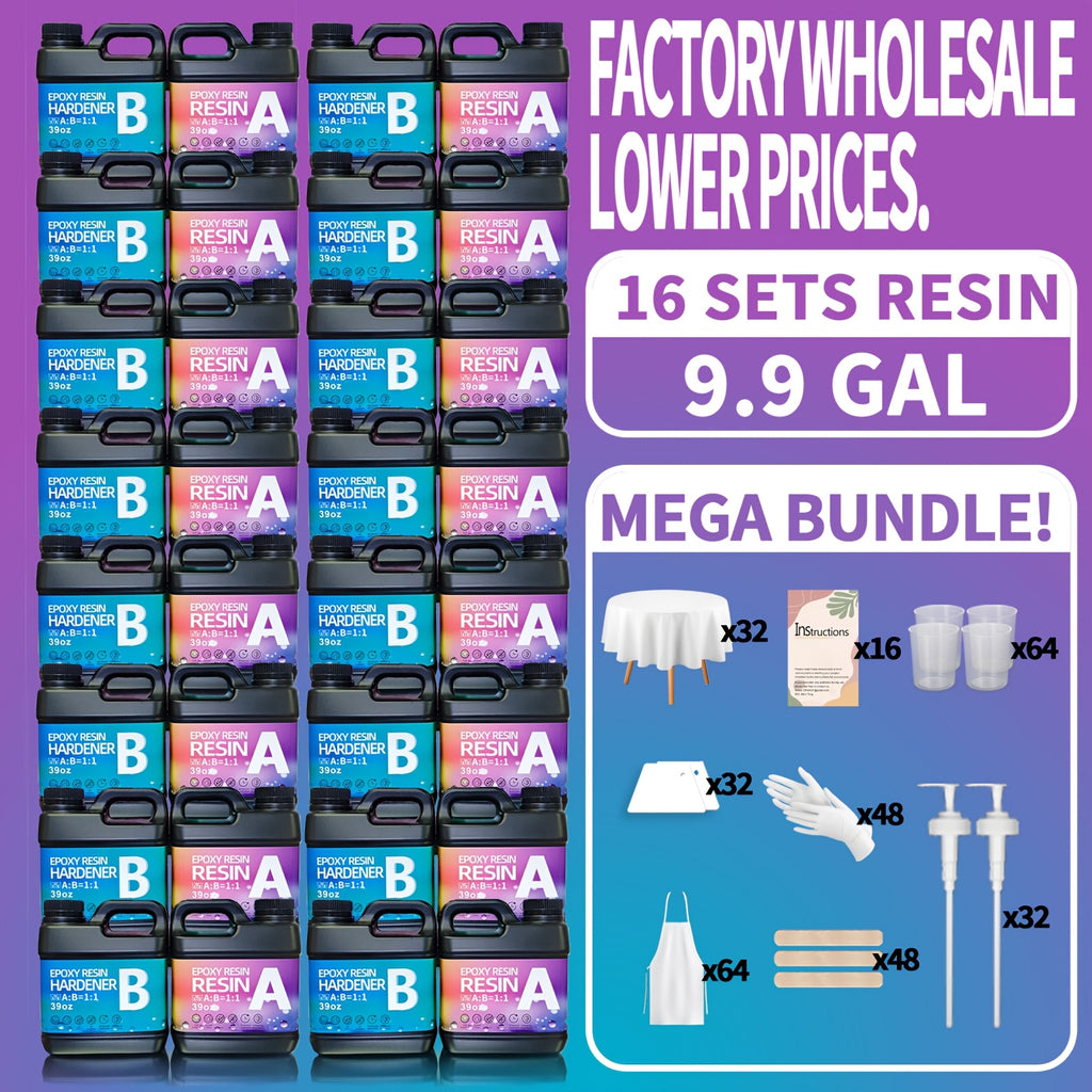 16 Sets Full-Case Bulk Epoxy Resin AB Glue - Professional-Grade Casting Kit - Yellowing-Resistant, High Transparency, Bubble-Free | Ideal for Coating, Casting, Resin Art, Jewelry Making, Tabletops & Solid Wood Side Tables, Includes 1248oz/624oz