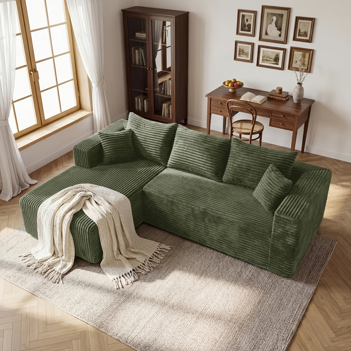 95 Inch L-Shaped Sectional Sofa, Fluffy Corduroy Cloud Sleeper Couch, Free Combination Boneless Sofa with Wide Chaise And Ultra-Deep Seating, Cozy Lounge Furniture for Apartment, Living Room, Easy Setup