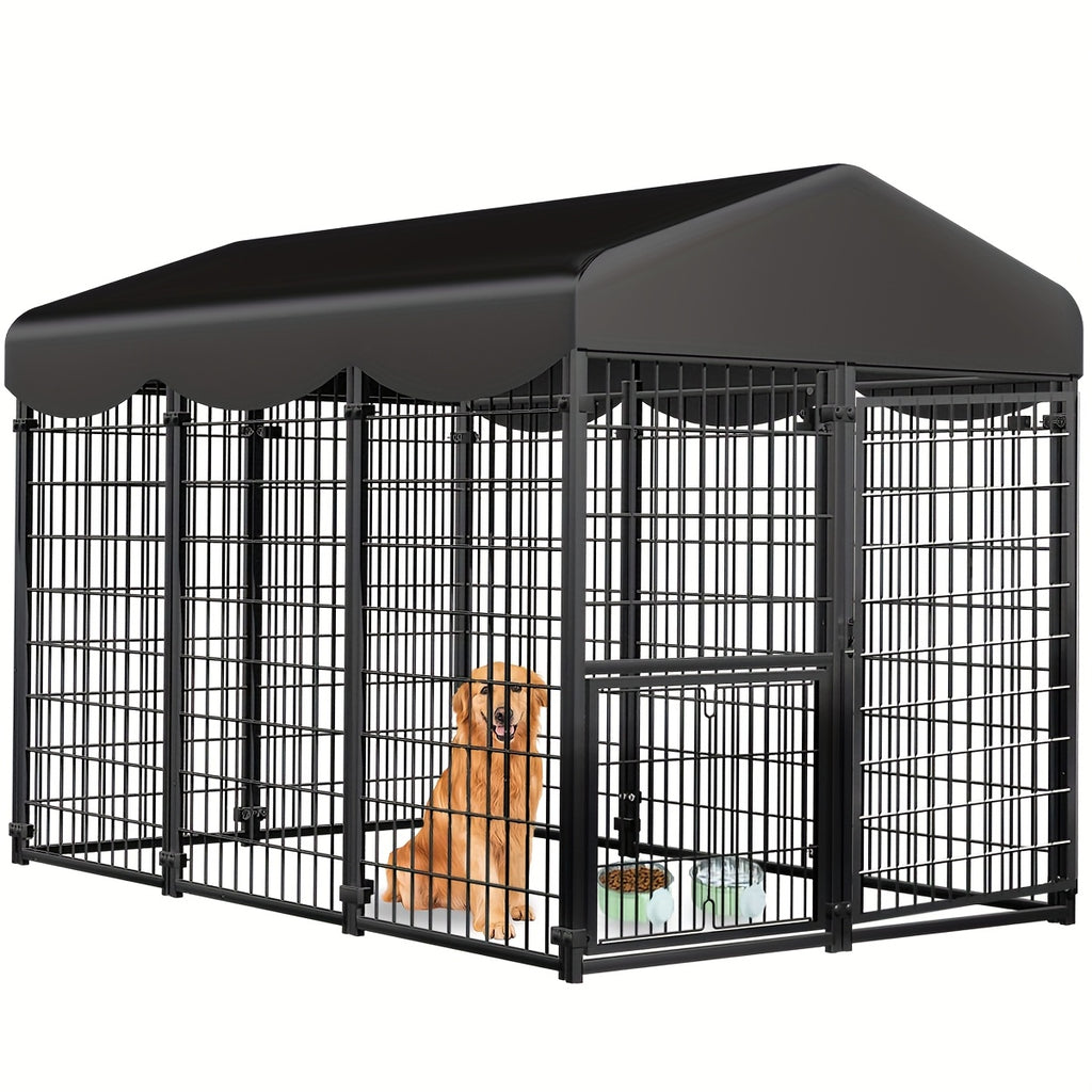Sturdy Canine Crate, Metallic Animal Shelter And Outdoor Pet Area Featuring a Canopy, Food Dish, Secure Locking Gate, Easy Setup, Perfect for Dogs, Felines, Chickens, And Ducks, Without Battery