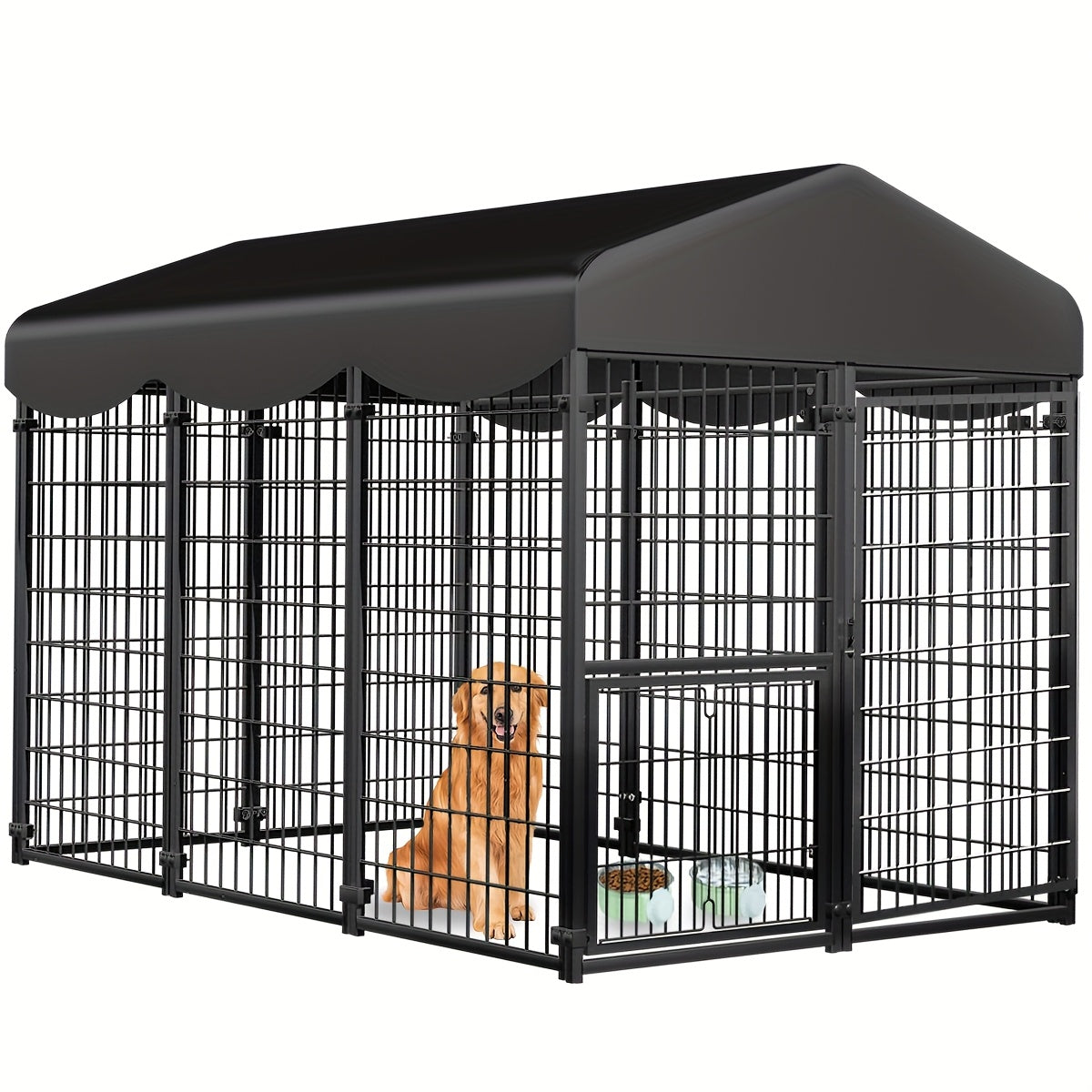 Sturdy Canine Crate, Metallic Animal Shelter And Outdoor Pet Area Featuring a Canopy, Food Dish, Secure Locking Gate, Easy Setup, Perfect for Dogs, Felines, Chickens, And Ducks, Without Battery