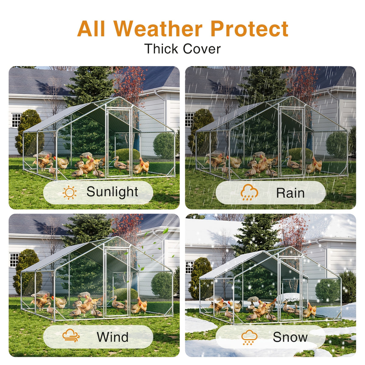 10X13X6.4Ft/10X6.7X6.4Ft Large Metal Chicken Coop with Winter Wrap Cover | Walk-In Chicken Run for Hens/Ducks/Rabbits, All-Weather Poultry Pen with Lock for Outdoor And Backyard, Farm, Duck Rabbit Cage Poultry Pen