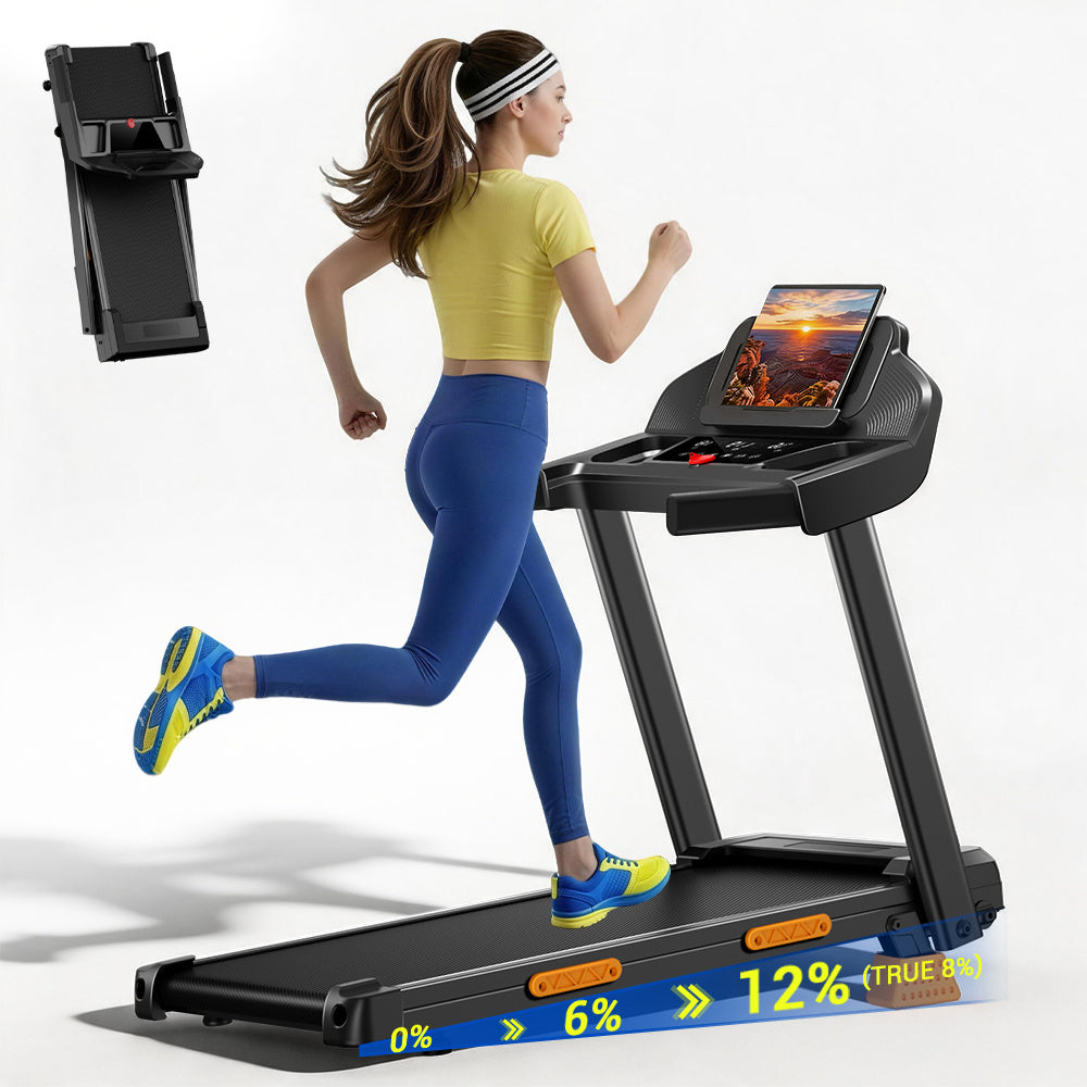 4-in-1 Foldable Treadmill with 12% Incline, Portable with Handle, 350 lbs Capacity for Home and Office
