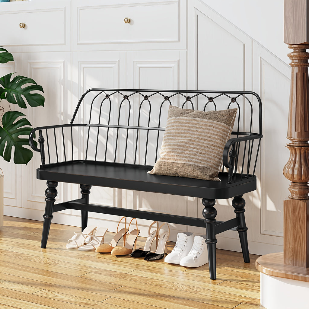 Entryway Bench, Spindle Back Wooden Dinning Bench, Farmhouse Foyer Bench for Entryway, Living Room, Dinning Room, Mudroom, HLR