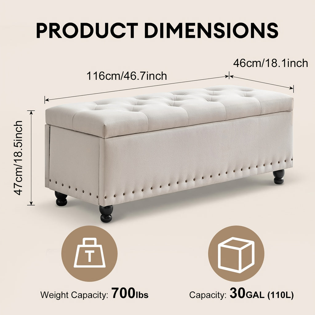 Ottoman With Storage, Storage Bench With Button-Tufted, End Of Bed Storage Bench Safety Hinge With Rivets, Large Storage Ottoman Bench For Bedroom, Living Room, Foot Of Bed