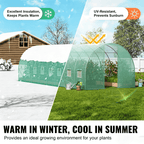 VEVOR Walk-in Tunnel Greenhouse 19.36x9.68x7.4/27.38x9.5x7.38ft Galvanized Frame PE Cover Green (No Door)