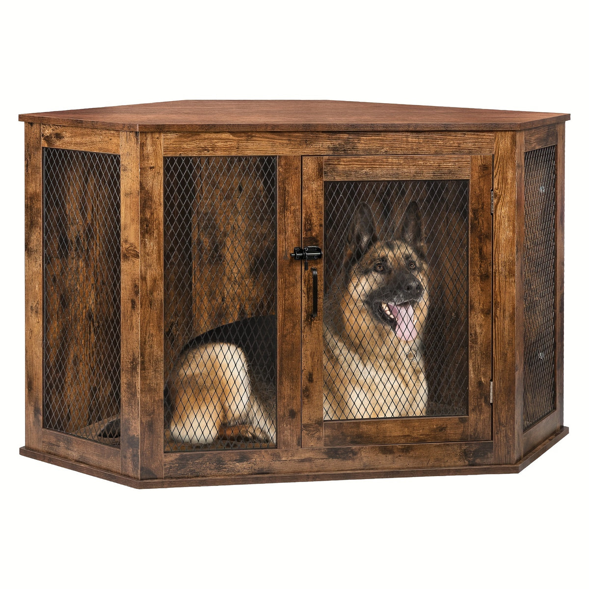 [Wooden Dog Kennel Furniture] Corner Dog Crate Furniture, 44/52Inch Wooden Dog Kennel Furniture with Mesh, Decorative Wood Dog House for Indoor Use, Dog Crate for Small/Medium Dog, Perfect for Limited Room
