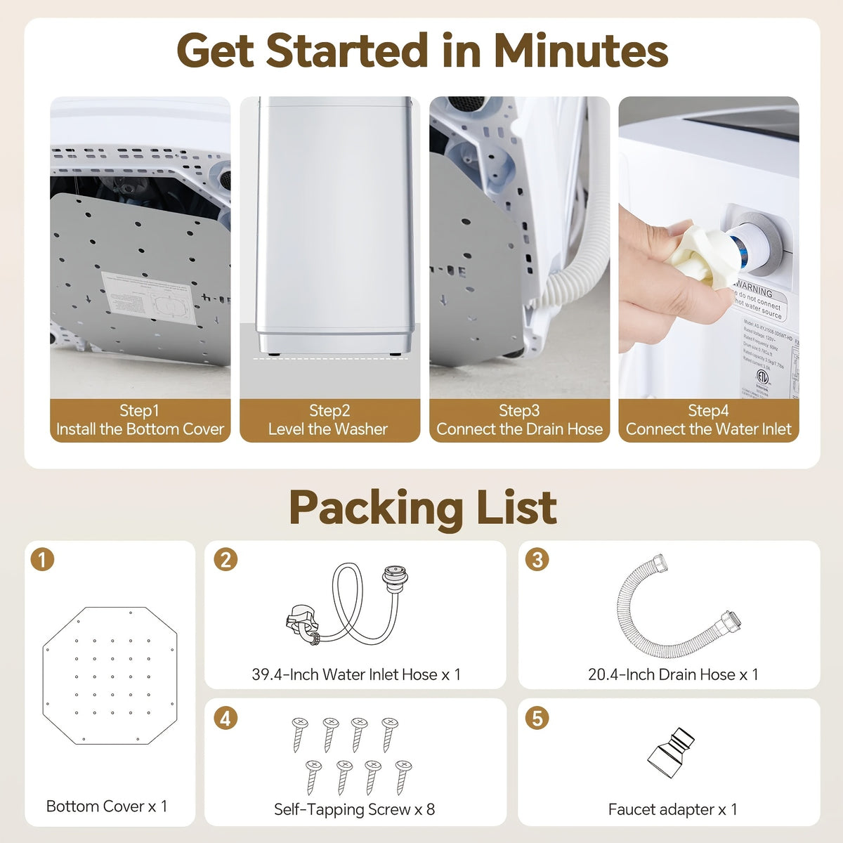 Portable Compact Washing Machine with a 1.1 Cubic Foot Capacity, Featuring 10 Wash Cycles, Ideal for Homes, Apartments, and Dormitories.