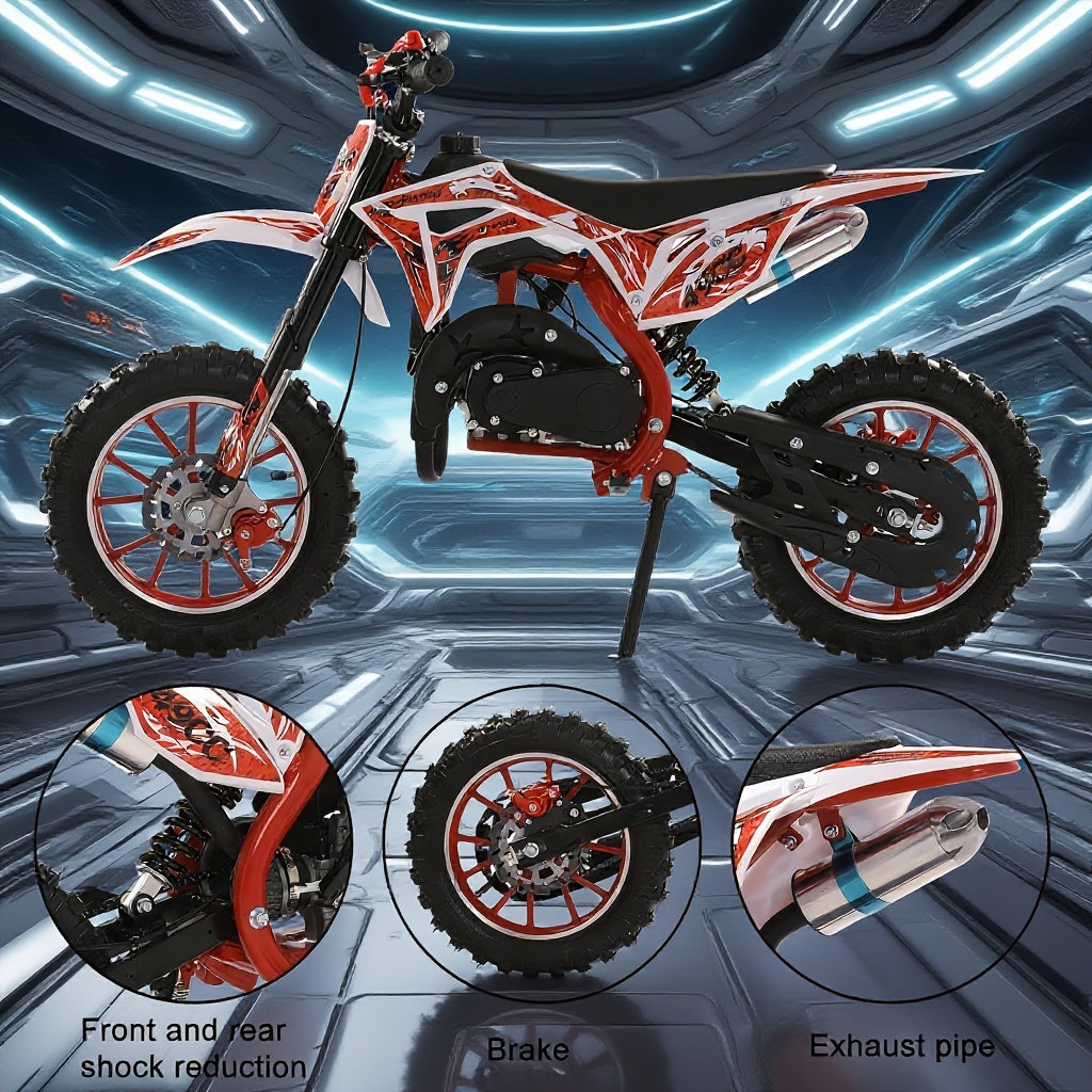 49cc 2-Stroke Mountain Dirt Bike, Gas Power Motocross, Off Road Mini Motorcycle, Pocket Motorbike With Front Rear Disc Brakes, Maximum Speed Up To 20mph, Without Battery