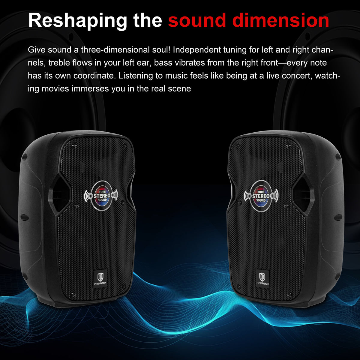 900W P.M.P.O. True Stereo Powered Wireless PA Speaker System with Active and Passive Loudspeakers, Wired Microphone, Stands, Remote, MP3/USB/SD/AUX Inputs
