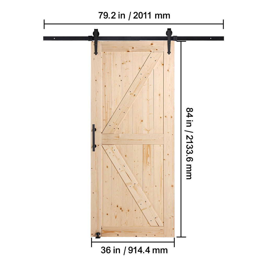 VEVOR Barn Door and Hardware Kit, 30/36" x 84" Wood Sliding Barn Door, Smoothly and Quietly, Barn Door Kit with 8-in-1 Floor Guide and Door Handle, Spruce Wood Panelled Slab, Easy to Install