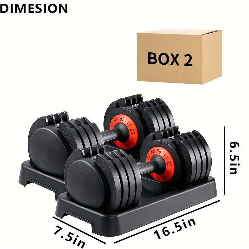 55 Pound Pair Of Adjustable Dumbbells, 2pcs Set With Tray, 5-in-1 Gear, 110 Pound Free Weight Dumbbell Set, Men'S And Women'S Fitness Equipment, Professional Strength Training Equipment, Suitable For Home Leisure And Gym Training, Office