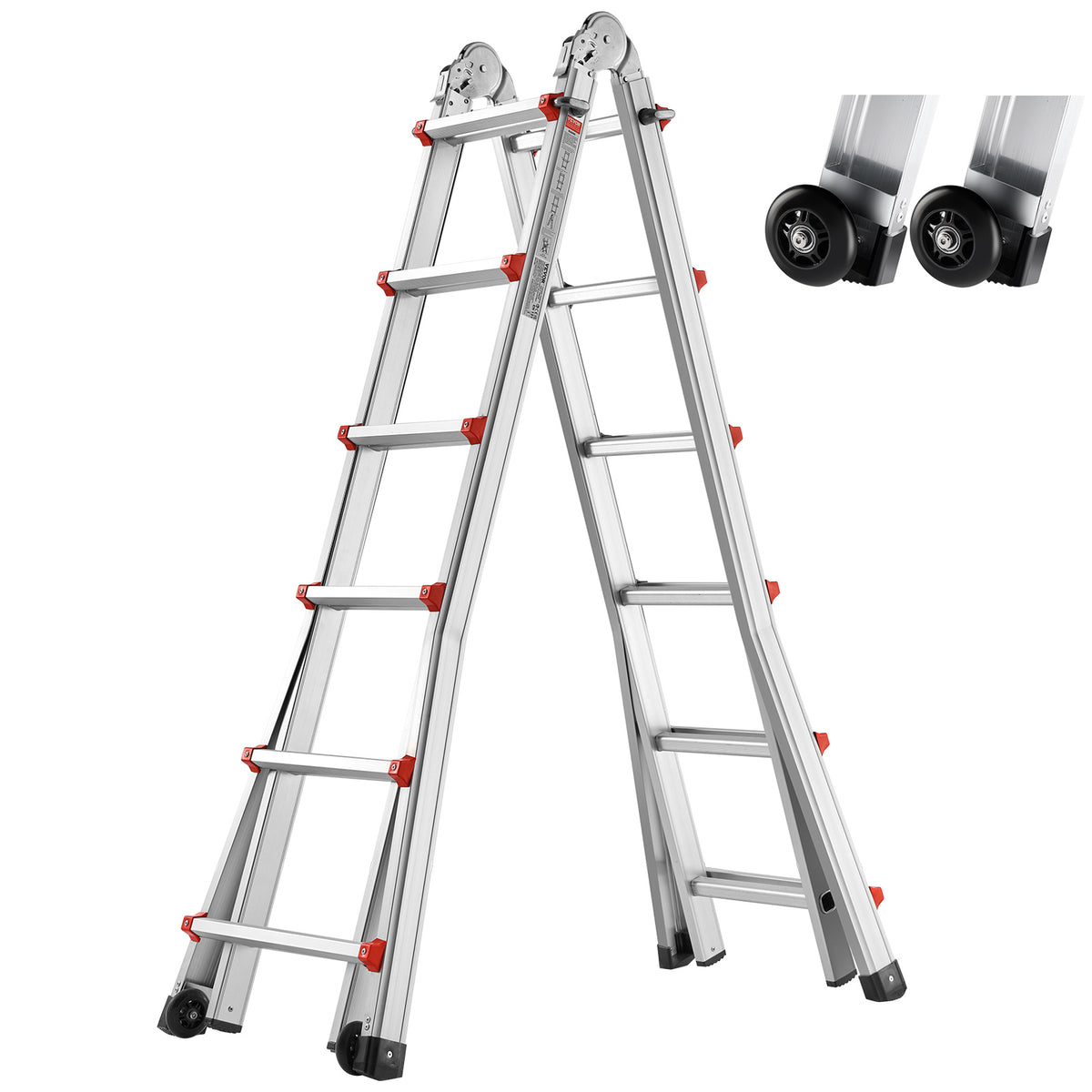 Telescoping A-Frame Ladder by VEVOR, 330 lb Multi-Position Design with Dual-Wheel Base, Seven Size Options