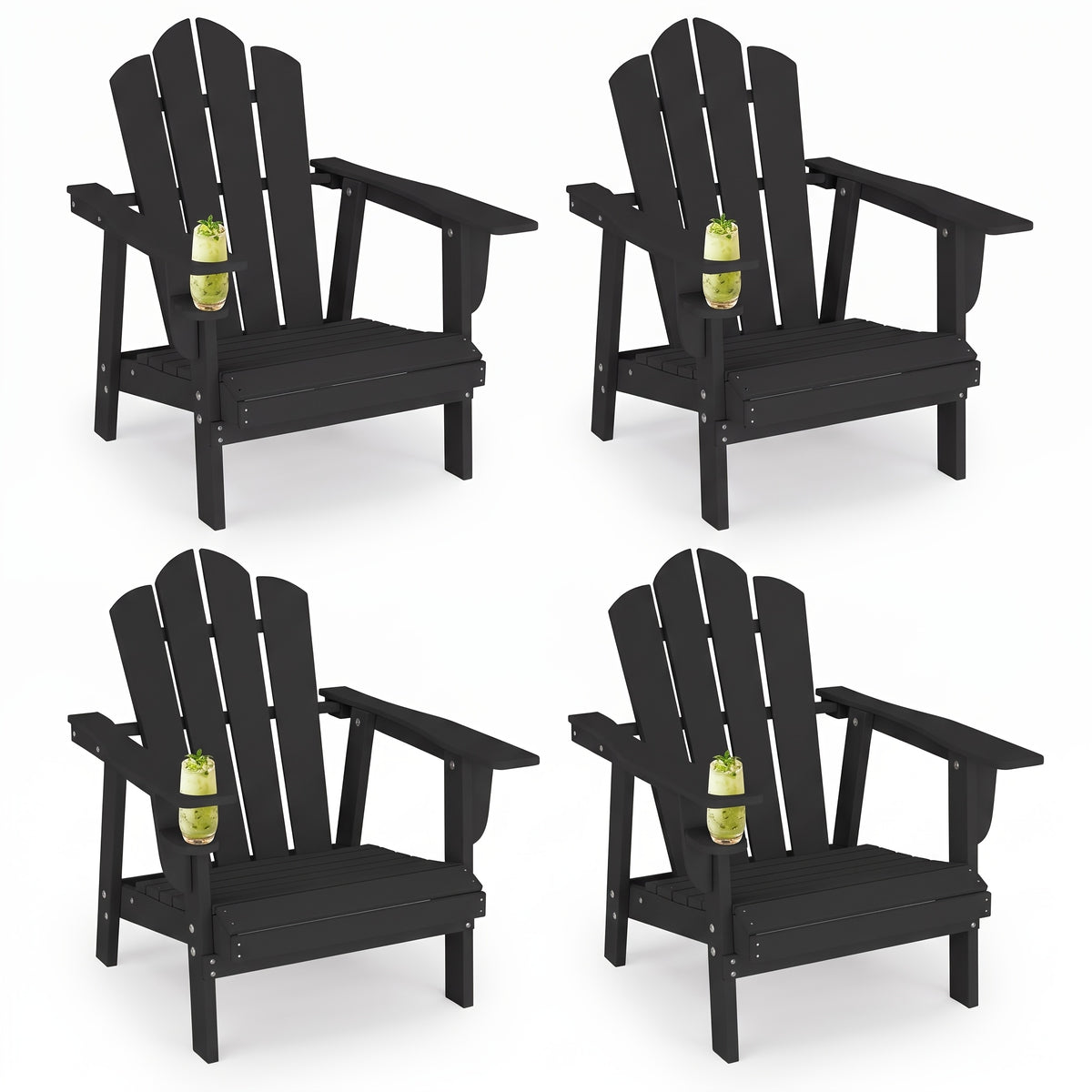 LEASBAR Folding Adirondack Chair Outdoor Fire Pit Chair For Patio Garden Backyard Pool Deck With Phone Holder And Cup Holder, Heavy All-Weather HDPE Comfortable Campfire Chairs Poolside Lawn 1pc, 2pcs, 3pcs(2pcs Chair+1table), 4pcs
