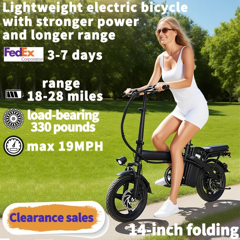 14 Inch Foldable Electric Bicycle,, 330 Pound Load-bearing Capacity, Max Speed Of 19MPH, 48V Lithium Battery, Range Of Approximately 18-28 Miles, Portable Folding Design, Outdoor Cycling Exercise, Urban Commuting Travel, Adult Gifts