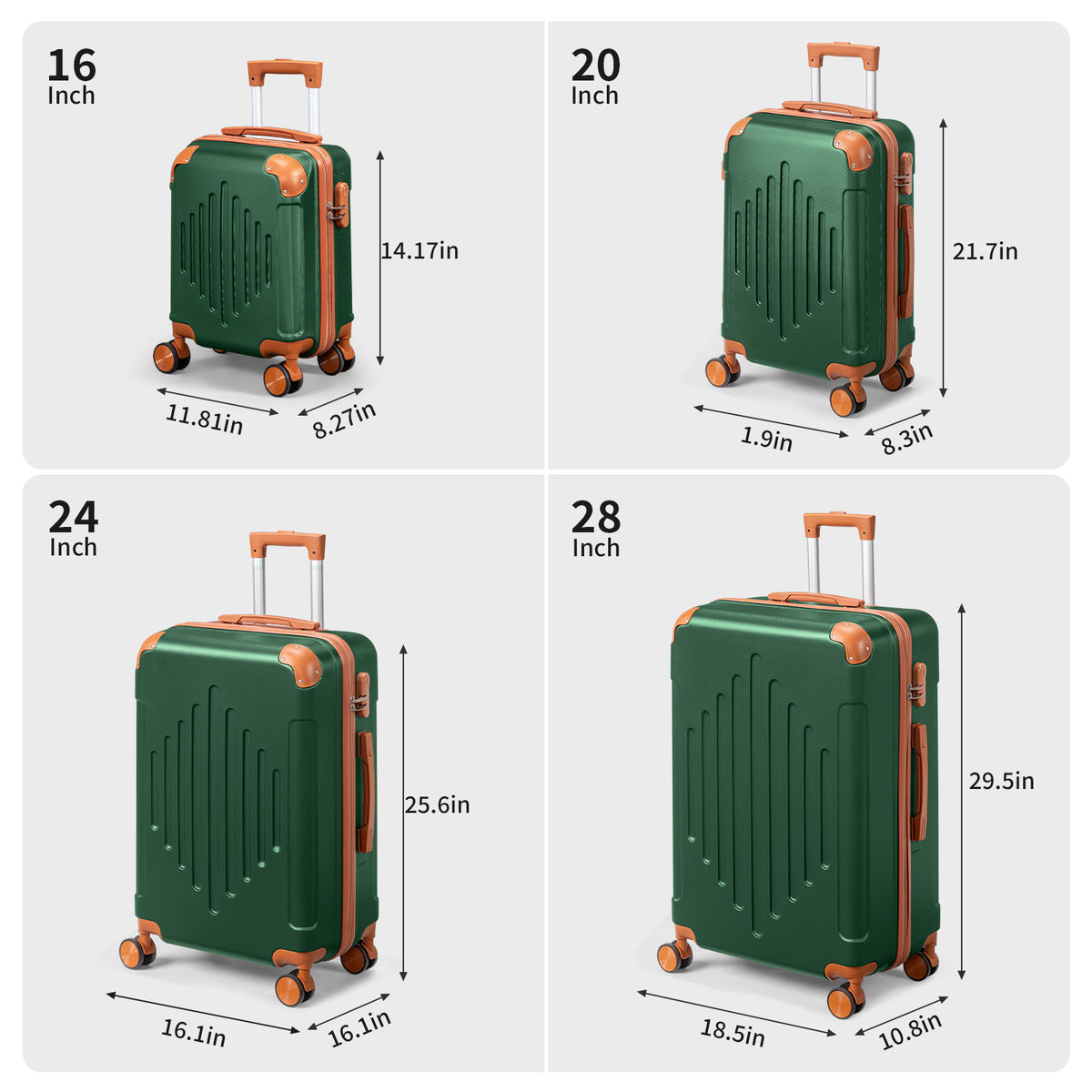 4 Pc Luggage Sets, Durable Hard Shell 4 Piece Set Suitcase with Spinner Wheels, Hardside Lightweight Luggage set, Large Travel Luggage Set (16"20" 24" 28"), mixed color