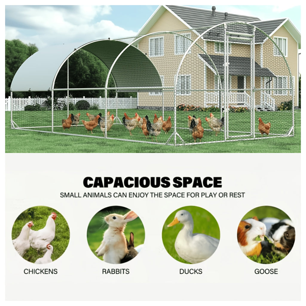 [Chicken Coop with Run] Large Chicken Coop with Run Walk-In Poultry Cage Chicken Runs House Pen Cage Dome Roofed Chicken Coops with Cover for Outdoor Backyard Farm Use, Raising Small Animals, Dome Roof