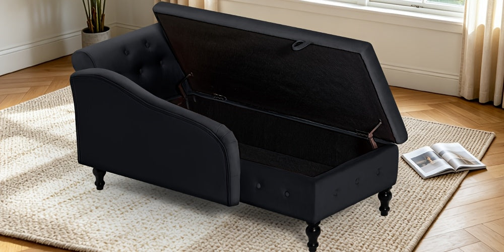 ACMEASE 57" Velvet Upholstered Storage Chaise Lounge With Pillow, Nailhead Trim Chaise Sofa For Living Room