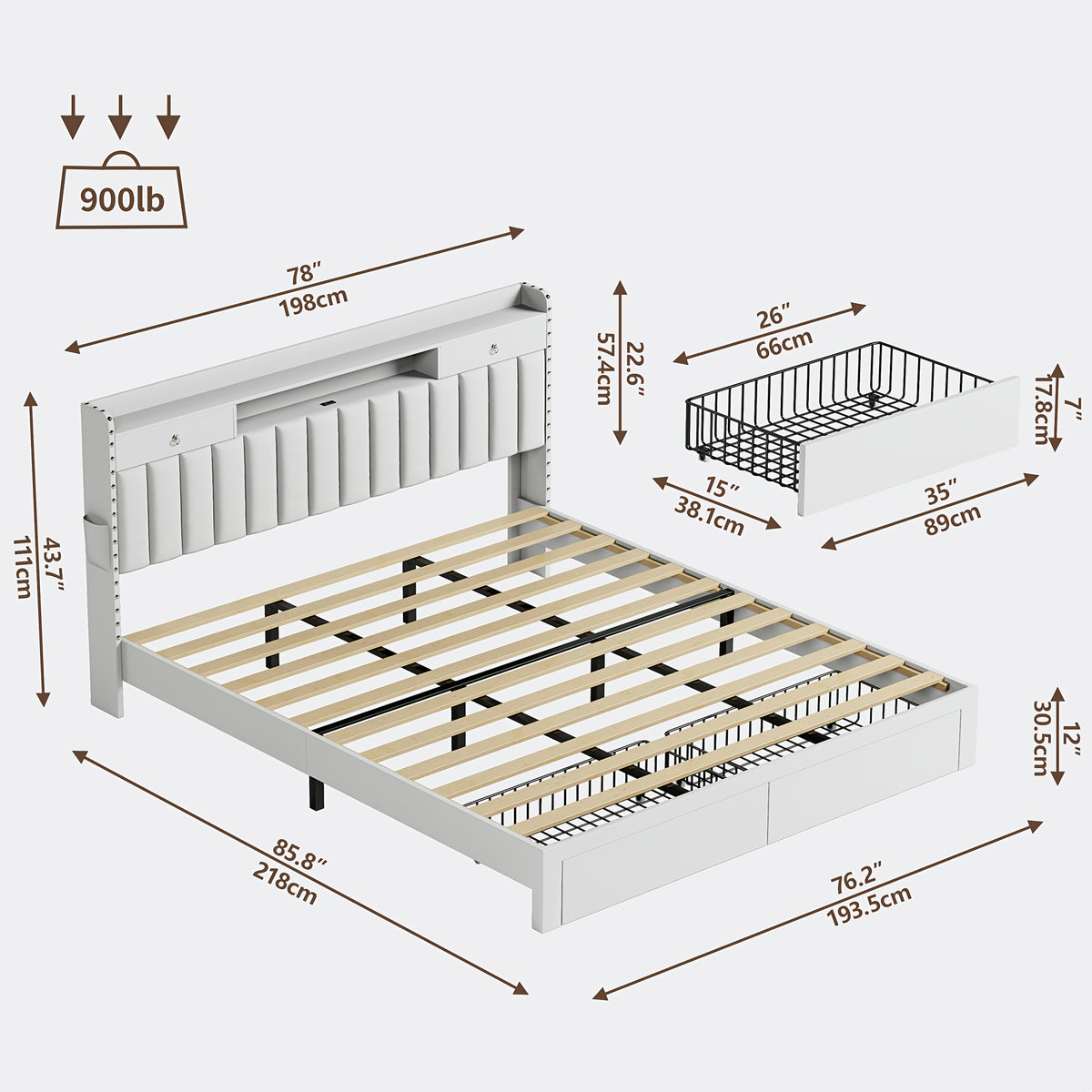 MRAEER Furniture Offers a Tri-Color Upholstered Bed Frame Available in Full, Queen, And King Sizes, Featuring Four Drawers And a Charging Station. Mattress Not Included, Operates Silently, And Does Not Require a Box Spring