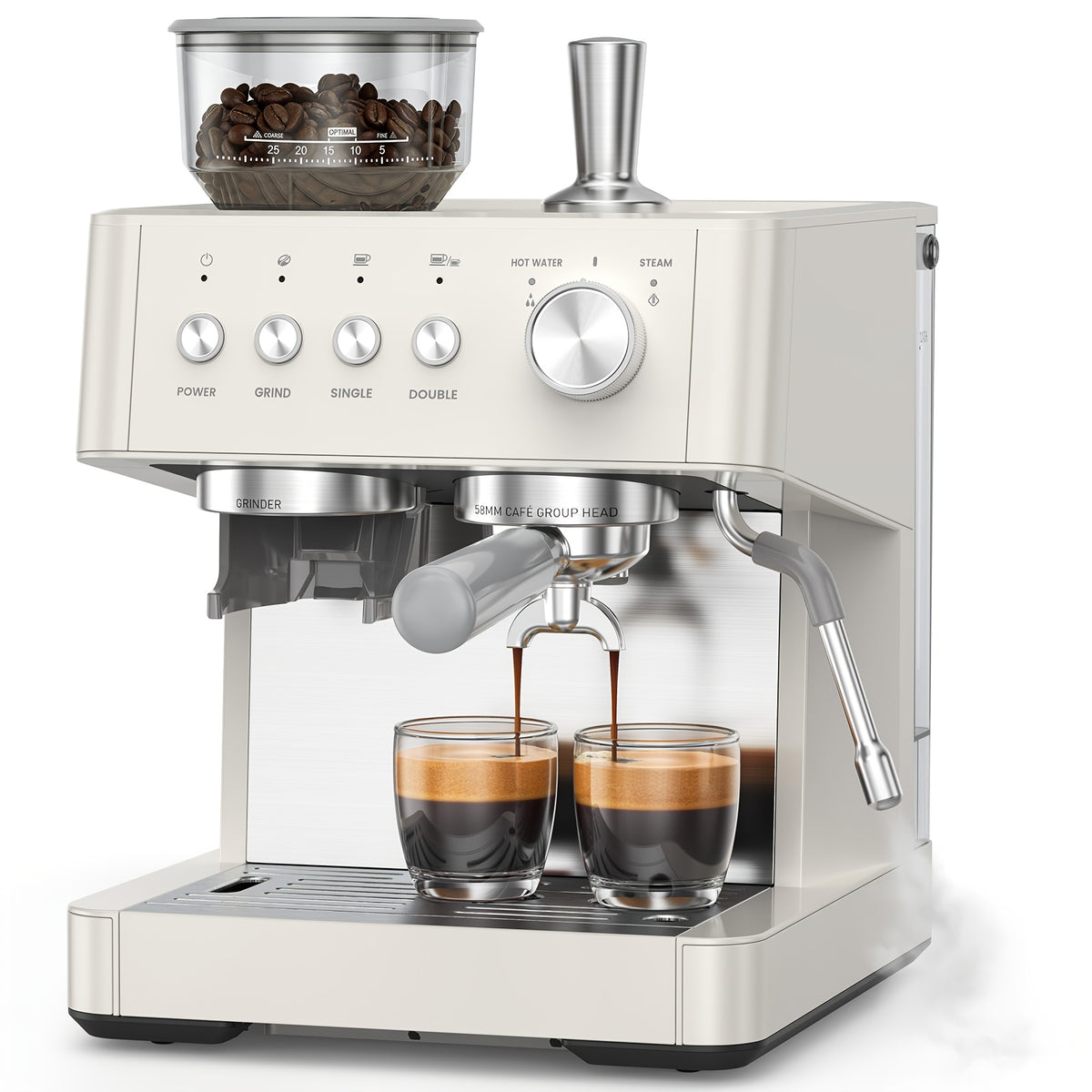 All-In-One Espresso Machine With Built-In Grinder, 15-Bar Pressure, Steam Milk Frother Wand, Cappuccino & Espresso Maker With Hot Water Dispenser