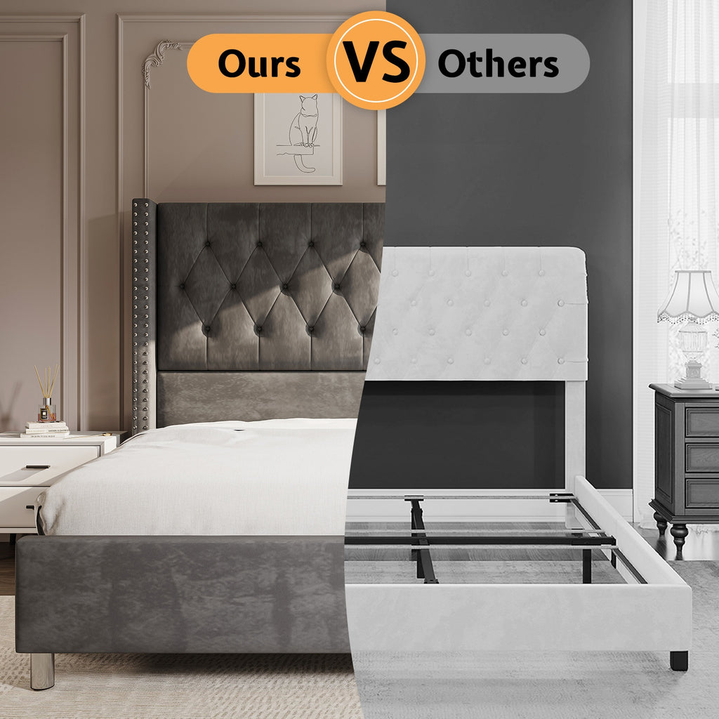 Papajet Velvet Upholstered Bed Frame with Wingback Headboard, No Box Spring Required