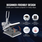 VEVOR Heat Press, Heat Press Machine for T-Shirt, Fast Heating, Power Digital Industrial Sublimation Printer for Heat Transfer Vinyl, High Pressure Heat Press 15x15, Easy to Use, White