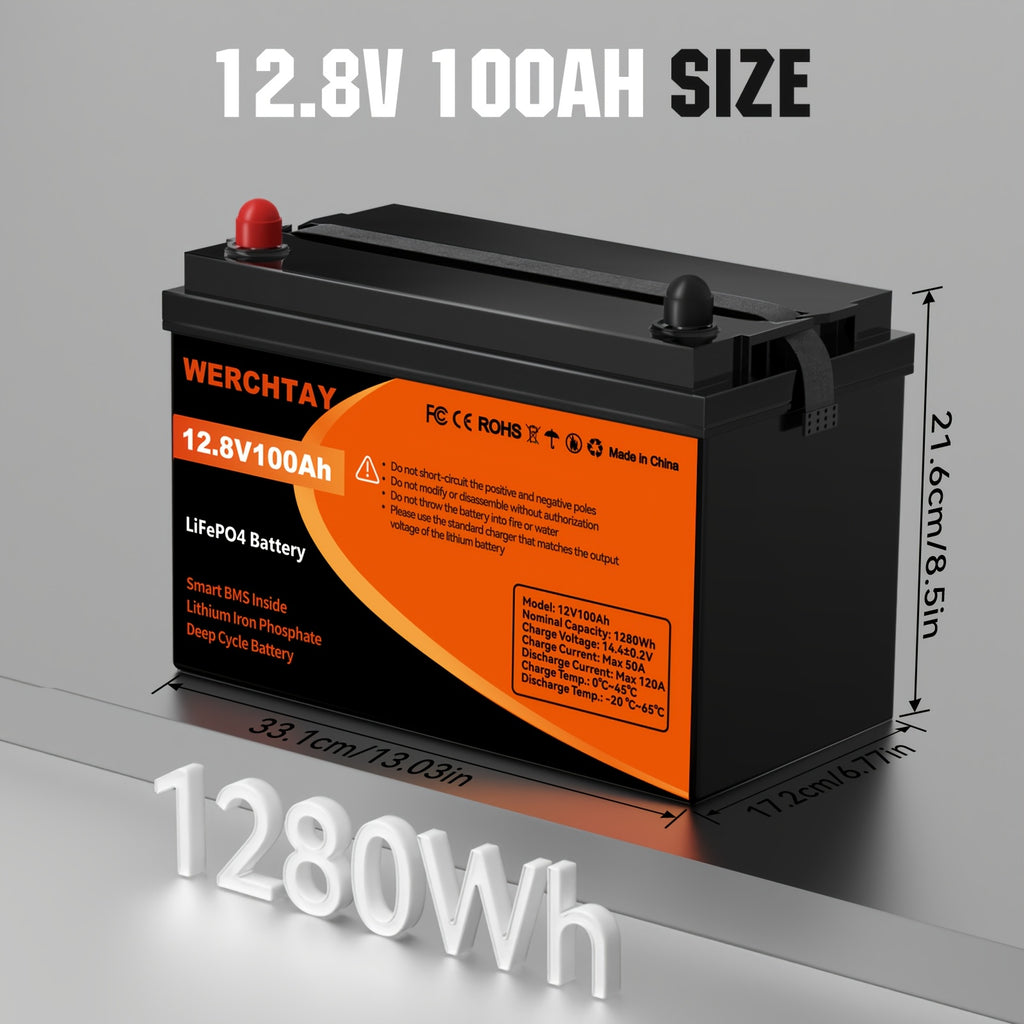 [Intelligent BMS Protection] WERCHTAY 12.8V LiFePO4 Battery 300/200/100Ah, Equipped with A+ Grade Battery Chips, 25000+ Deep Cycle Cycles, Intelligent BMS with Overcharge and Over-Discharge Protection, Suitable for Home Energy Storage, Outdoor RVs, and Of