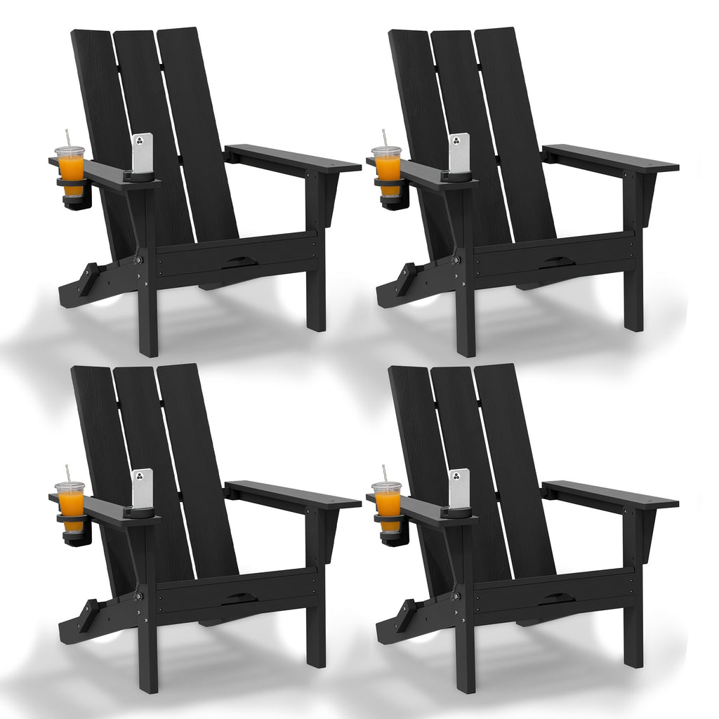 LEASBAR Folding Adirondack Chair Outdoor Fire Pit Chair For Patio Garden Backyard Pool Deck With Phone Holder And Cup Holder, Heavy All-Weather HDPE Comfortable Campfire Chairs Poolside Lawn 1pc, 2pcs, 3pcs(2pcs Chair+1table), 4pcs