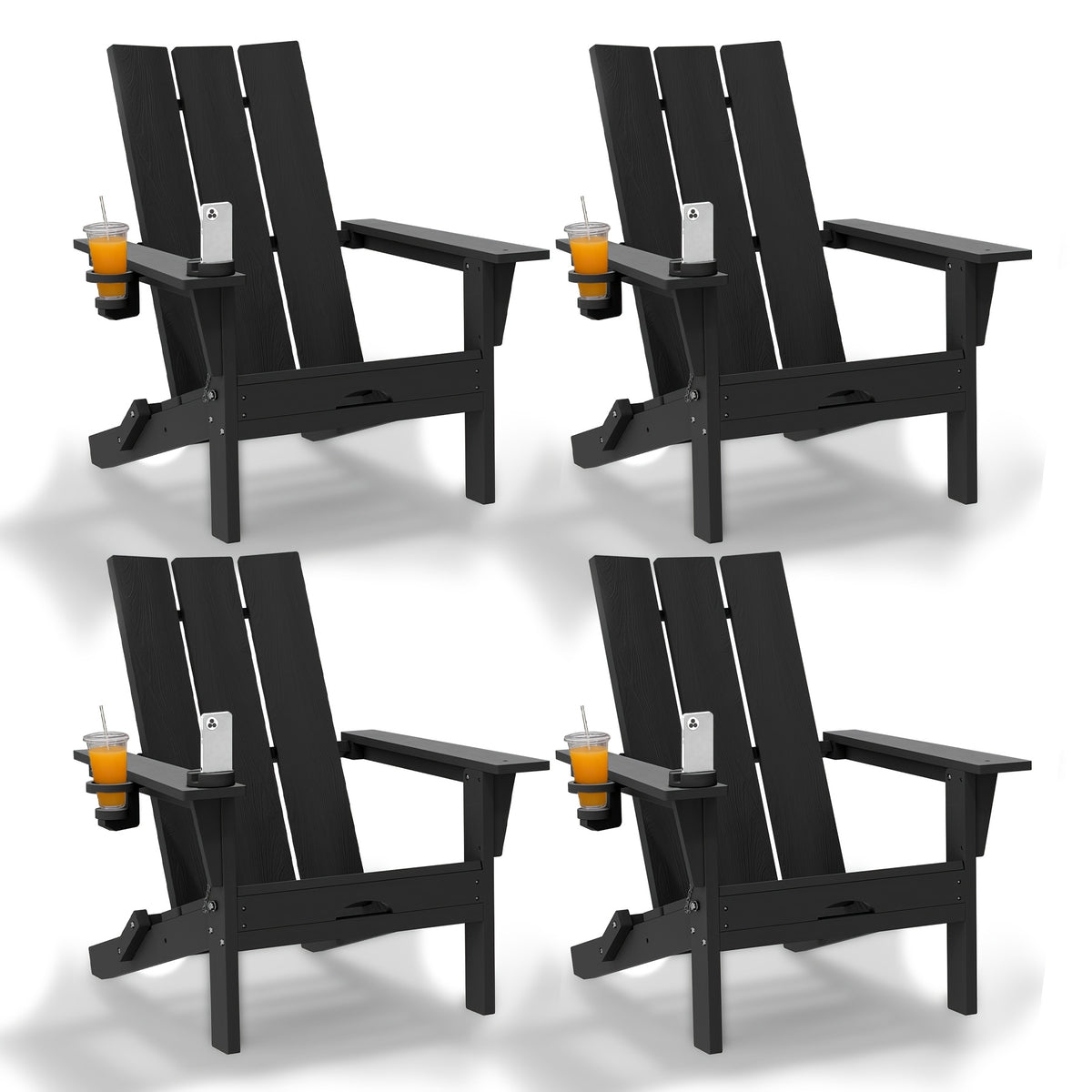 LEASBAR Folding Adirondack Chair Outdoor Fire Pit Chair For Patio Garden Backyard Pool Deck With Phone Holder And Cup Holder, Heavy All-Weather HDPE Comfortable Campfire Chairs Poolside Lawn 1pc, 2pcs, 3pcs(2pcs Chair+1table), 4pcs