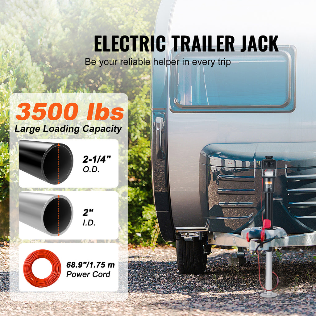 VEVOR Electric Trailer Jack, Power Tongue Jack Weight Capacity 3500 lbs, 9.84"-33.85" Electric Tongue Jack with Cover for Lifting RV Trailer, Horse Trailer, Utility Trailer, Yacht Trailer