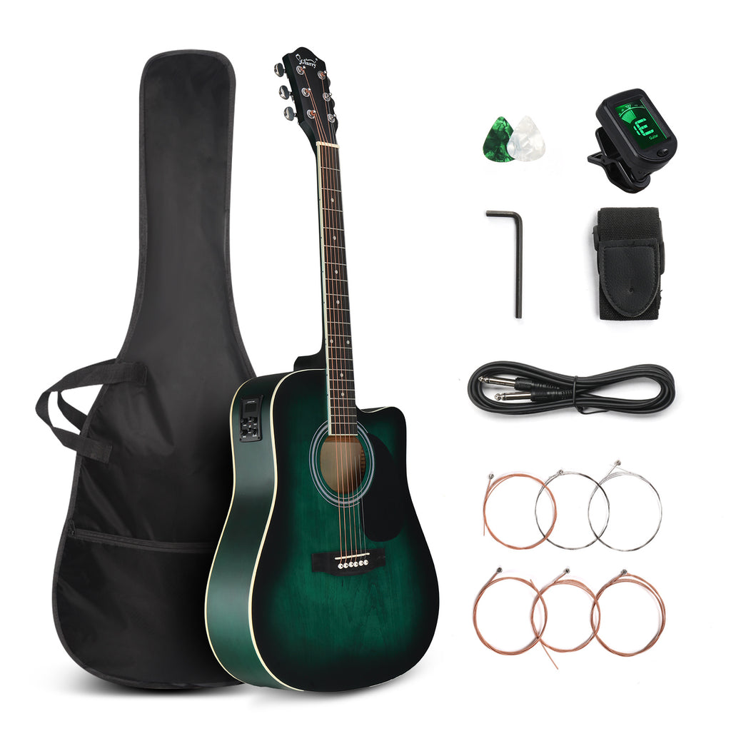 41in Full Size Electric Acoustic Guitar, Acoustic Guitar Kit, Cutaway Style, 6-String, Electric Acoustic Guitar w/Inbuilt Tuner, Bag, Strap, Pickups, Strings