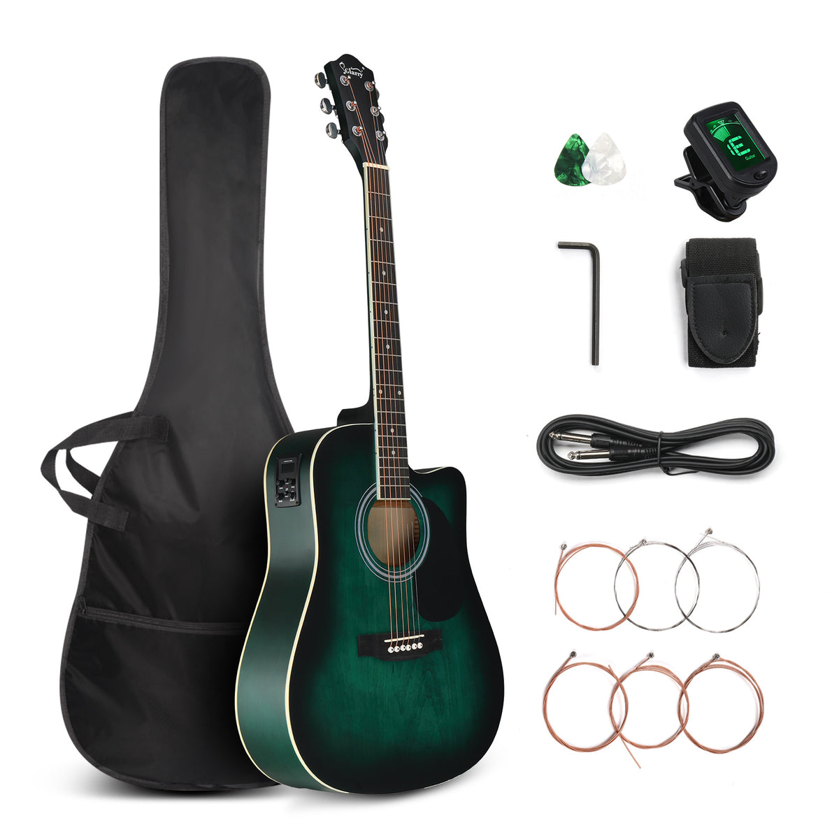 41in Full Size Electric Acoustic Guitar, Acoustic Guitar Kit, Cutaway Style, 6-String, Electric Acoustic Guitar w/Inbuilt Tuner, Bag, Strap, Pickups, Strings