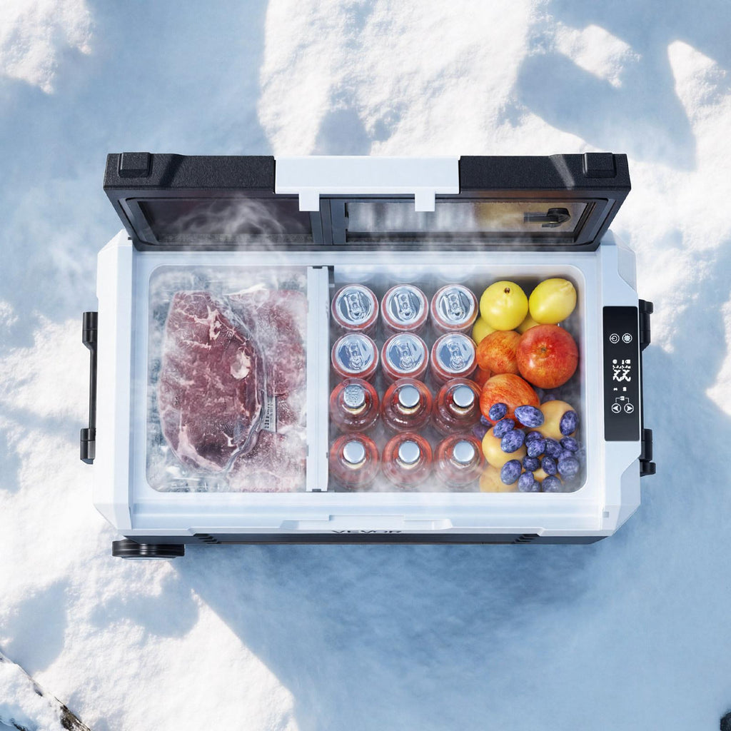 VEVOR Car Refrigerator, DC 12/24V AC100-240V Compressor Electric Cooler, -4°F to 68°F Truck Refrigerator, Wheels & Dual Zone, 48 QT Cars Cooler for RVs, Boats, Camping, Fishing