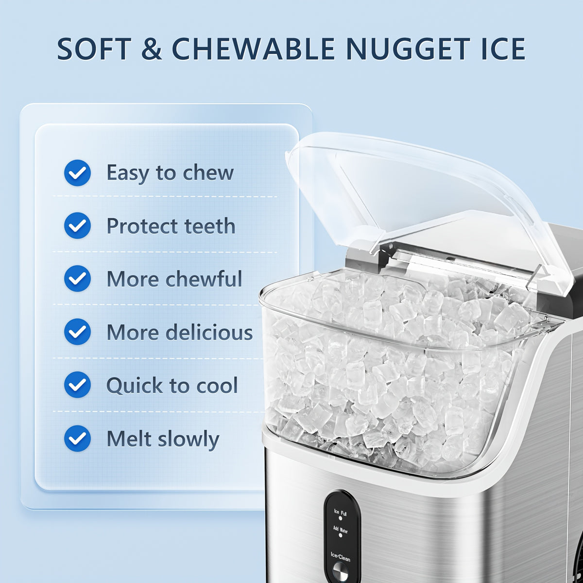 Countertop Nugget Ice Maker, 34/44Lbs Daily Production, Auto-Cleaning Pellet Ice Machine | Mini Fridge, Compact Refrigerator, Comes With Ice Scoop & Basket, Sonic Ice Machine Ideal For Home/Office/Kitchen