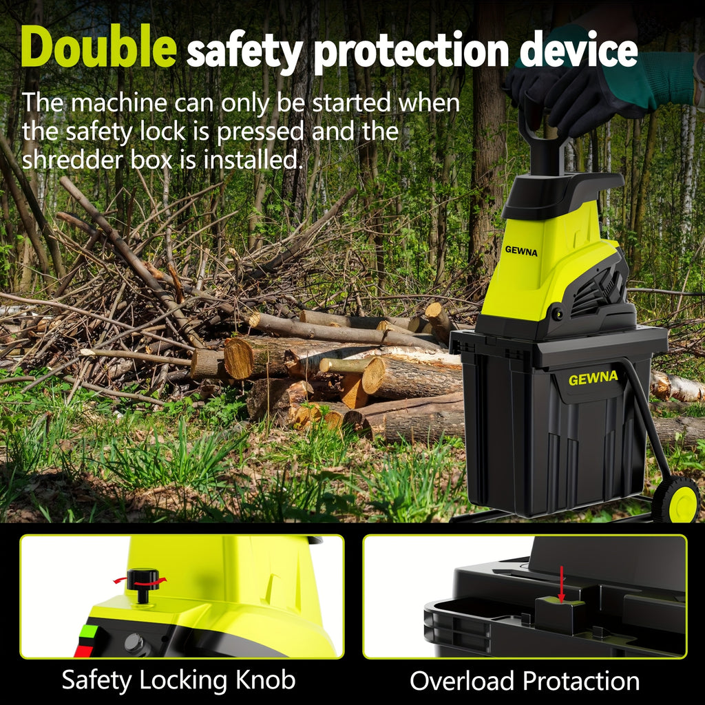 Wood Chipper, 1800W High Power Garden Branch Shredder, 15-Amp Electric Brushless Wood Chipper, Garden Tools With 10 Gallon Collecting Bin, Easy To Clean For Branches, Leaves And Yard Cleanup, Fathers Day Gift