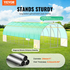 VEVOR Walk-in Tunnel Greenhouse 19.36x9.68x7.4/27.38x9.5x7.38ft Galvanized Frame PE Cover Green (No Door)