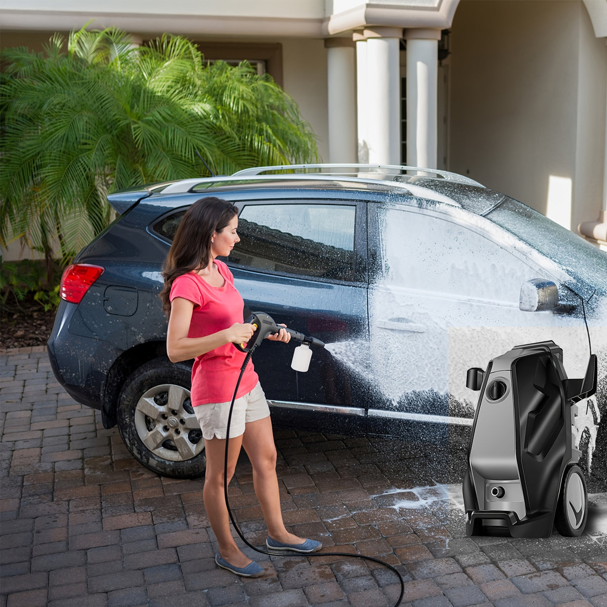 Heavy-Duty Electric Pressure Washer 5000PSI 3.0 GPM Power Washer Suitable for Cars, Driveways, Patios, Fences with Foam Cannon & 4 Quick Connect Nozzles, High Pressure Washing Machine for Home, Outdoor, Suitable for Plug (-Type Plug)