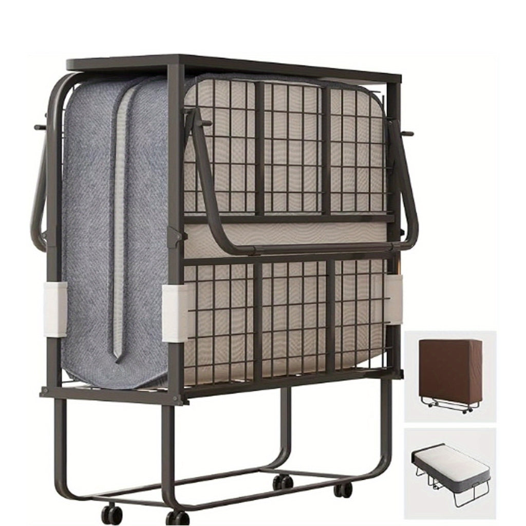 38In/31In Folding Bed with Foam Mattress Rollaway Bed, Space-Saving Guest Bed with Headboard, Portable Foldable Extra Bed for Adults with Sturdy Metal Frame