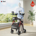 Maidesite Upright Walker, Stand Up Rollator Walker with Padded Seat and Backrest, Foldable Walker with Seat, Compact Folding, Fully Adjustment Frame, 8" Big Wheels for All Terrain, Ergonomic Seat and Backrest, Walkers for Seniors, Red