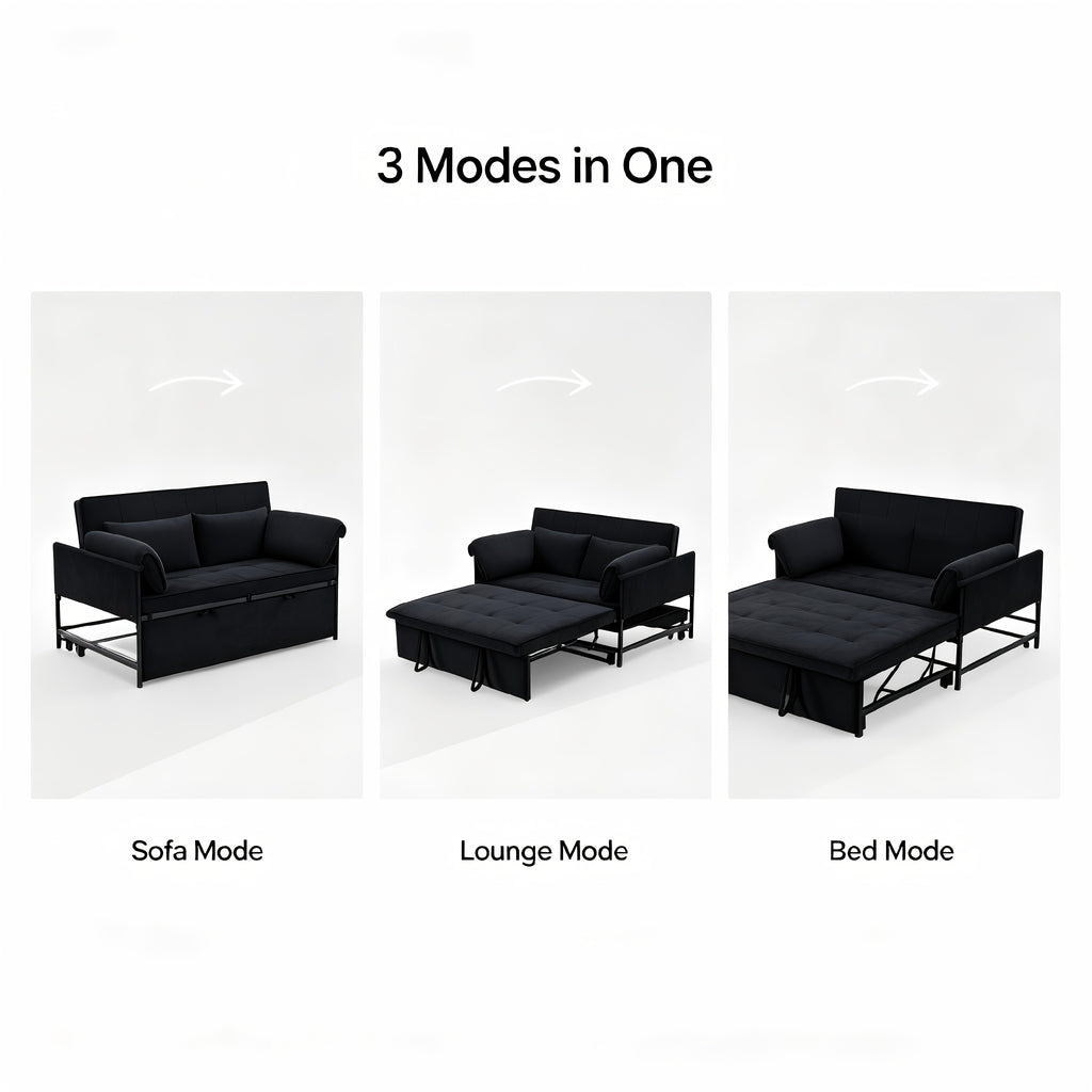 3-In-1 Pull-Out Sofa Bed, 5-Position Adjustable Backrest Velvet Futon Couch with Side Storage Pockets, Metal Frame Sleeper Sofa for Small Apartment, Dorm, Guest Room, 3 Colors Available