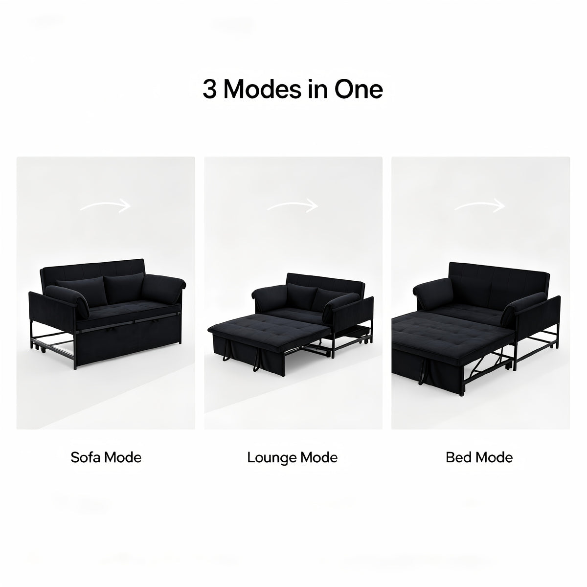 3-In-1 Pull-Out Sofa Bed, 5-Position Adjustable Backrest Velvet Futon Couch with Side Storage Pockets, Metal Frame Sleeper Sofa for Small Apartment, Dorm, Guest Room, 3 Colors Available