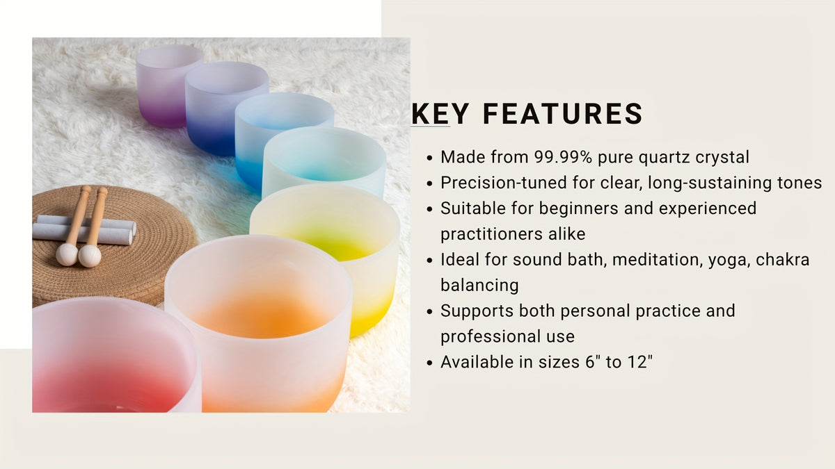 [Singing Bowls] Quartz Crystal Singing Bowls | Set of 7 | Quartz Crystal | Aria Gradient Design | For Meditation Yoga | 6-12 Inch | With Case Mallet Striker