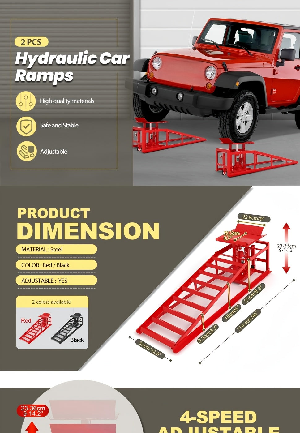 2 Pack Hydraulic Car Ramps, Car Ramp High Lift, 11050LBS Automotive Truck Cars Service Ramps, Low Profile Oil Change Ramps with Support Jack for Car Truck Trailer Garage Repair (Red)