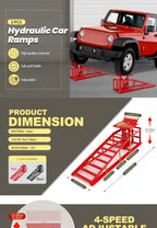 2 Pack Hydraulic Car Ramps, Car Ramp High Lift, 11050LBS Automotive Truck Cars Service Ramps, Low Profile Oil Change Ramps with Support Jack for Car Truck Trailer Garage Repair (Red)