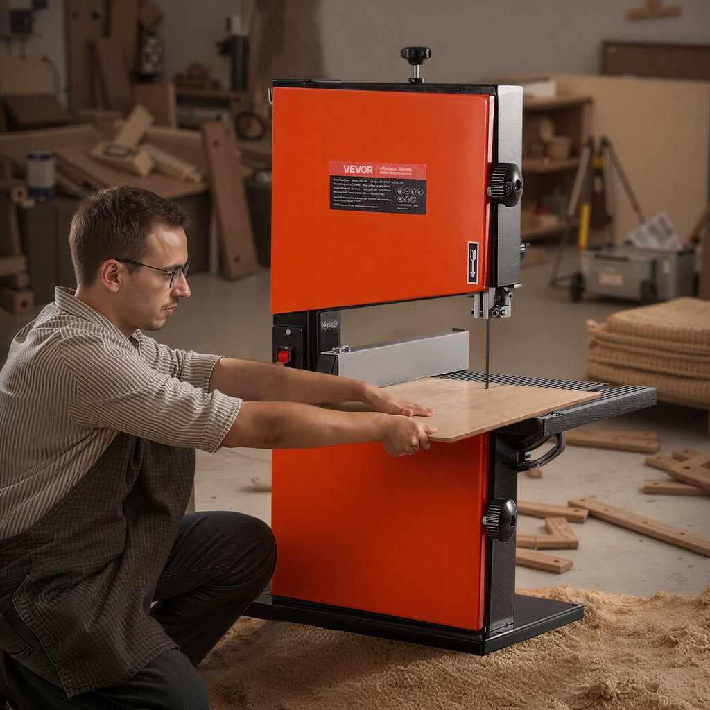 VEVOR Band Saw, 9-Inch, Woodworking Benchtop Bandsaw with 1/2 HP Motor, 3.5-Inch Max Cutting Height, 11.8 x 11.8 in Cast Aluminum Table, 0-45° Tilting Range, with Miter Gauge, Fence, for Woodworking
