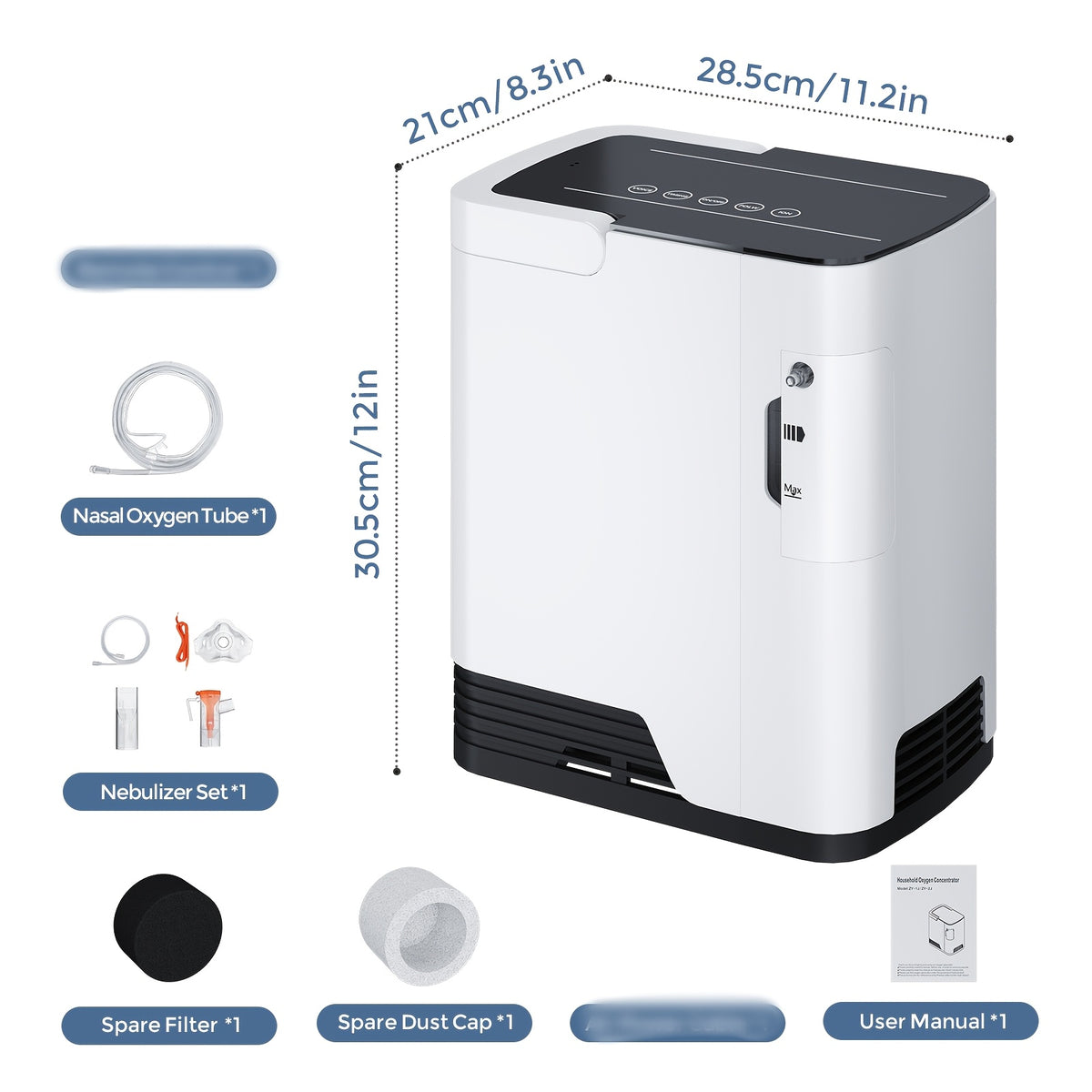 2-in-1 Oxygen Concentrator&Home Use Oxygen Machine: 0.26-1.85gal Adjustable Flow, Voice Guide, 4H Timer, Ultra Quiet Design with Portable Handle